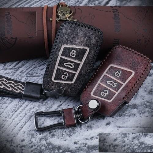 Retro style genuine leather Car Key Case Cover For Volkswagen VW Golf 7 MK7 Tiguan Touran 2017 For Skoda Octavia A7 RS For Seat