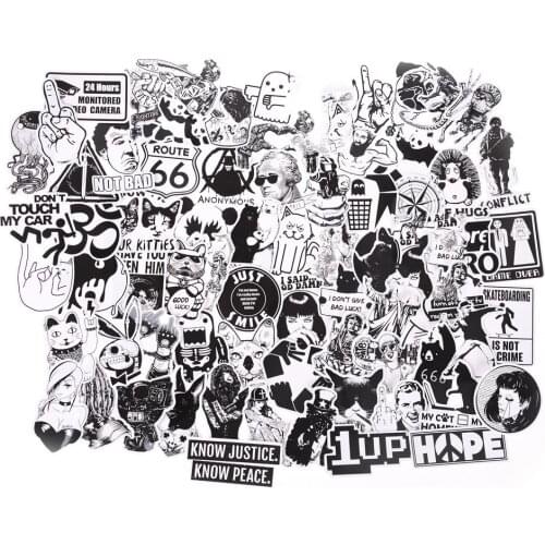 Black White 100Pcs/Bag Mix Stickers For Laptop Skateboard Luggage Car Styling Bike JDM Doodle Decals Cool Waterproof Sticker