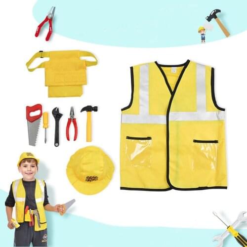 Children Construction Worker Costume Kids Role Play Dress up Set Yellow Green for 3 4 5 6 7 Years Boys Girls