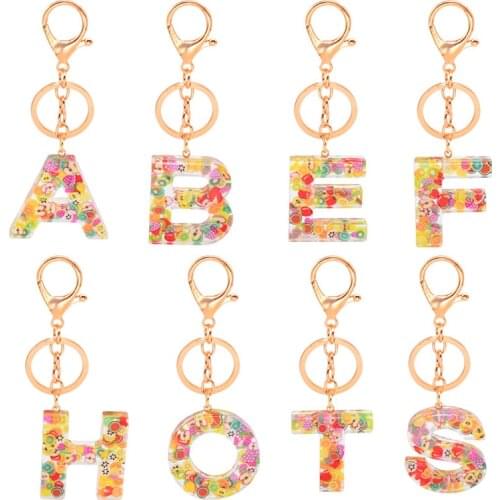 Fruits Letter Resin Pendant Keychain Alphabet Crystal Key Ring Initial Capital Letter A-Z Jewelry Chain Unisex Key Chain Gifts