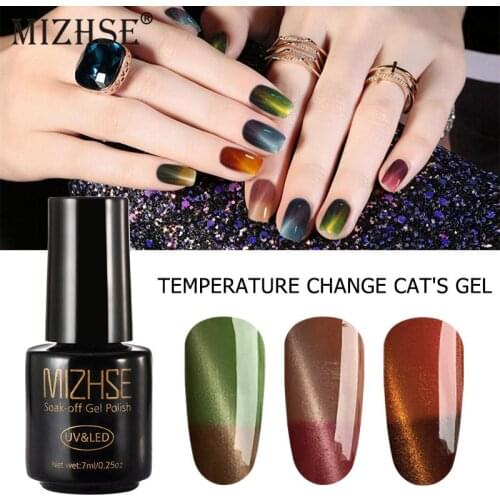 MIZHSE Cats Eye Gel Polish Temperature Color Changing UV Gel Nail Soak off Nails Manicure Art 3D Magnetic Cats Eye Varnish
