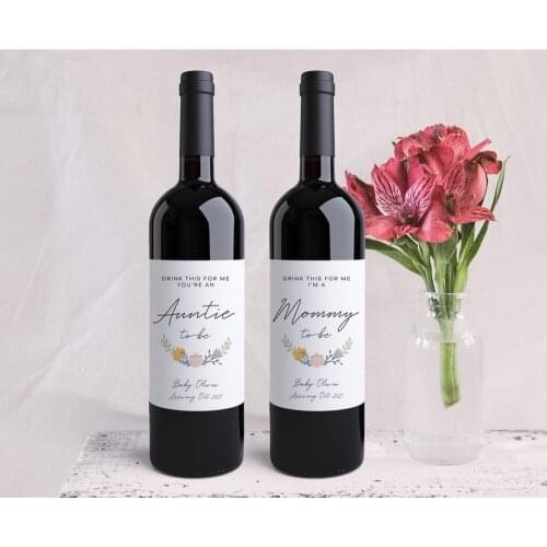 Customized Text Pregnancy Announcement Baby Wine Bottle Label, Personalize Baby Announcement Ideas, Sweet Wine Bottle Stickers