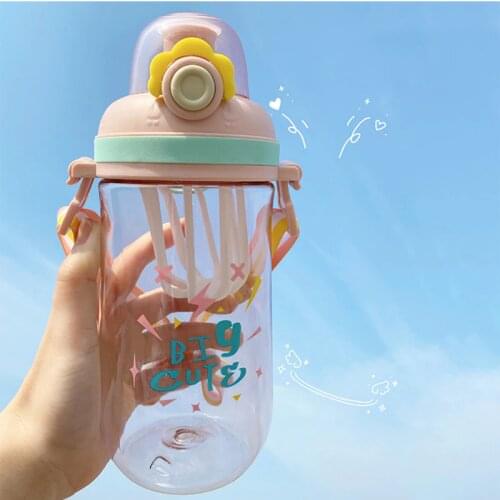Korean Version of Plastic Water Cup Large Capacity with Straps for Outdoor Carrying Summer Lovely Sippy Cup Removable Cleaning