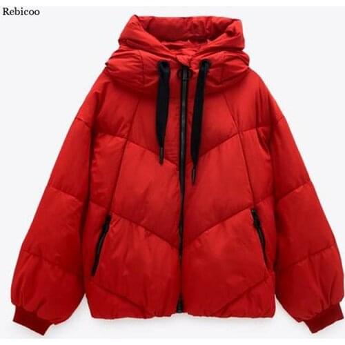 Womens Winter Cotton Coat Jacket Loose Pockets Zipper Casual Hooded Solid Lace Up Streetwear Parkas