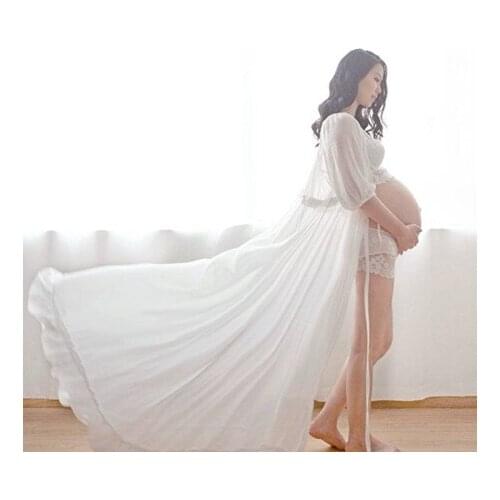 Maternity Pregnant women Photography Fashion Props Long Dress white Romatic See-Through Personal portrait Nightdress Size S~L