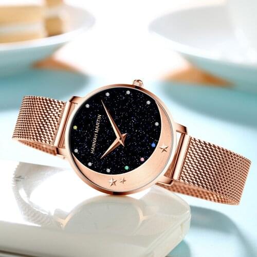 MIYOTA 2035 Japan MOV'T Quartz Watches For Women Fashion Moon Stars Diamond Wristwatch Female Waterproof Steel Mesh Band Watch