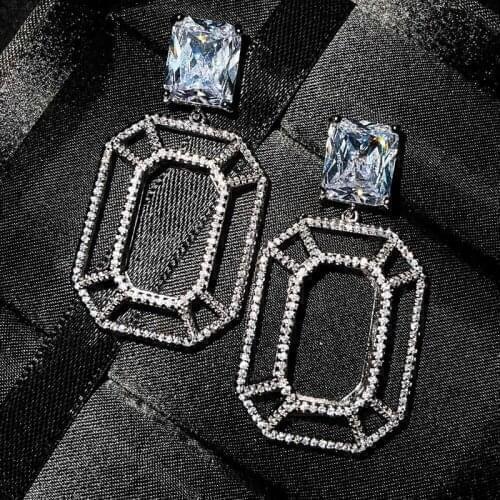 Fashion Geometric Square Drop Earrings Charm Hollow Design Inlay AAA Zircon Womens Wedding Cocktail Party Exaggerated Jewelry