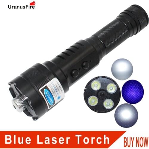 Uranusfire Powerful Military Blue Laser Flashlight Waterproof Hunting Fishing Torch 450nm Blue Laser XPE LED Camping Flashlight