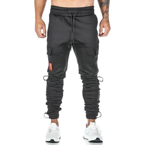 Mens fashion knitting fitness sweatpants outdoor gym running training slacks multi-pocket jogging squats cargo pants