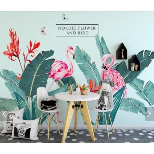 Nordic Tropical Flamingo Flower Wallpaper Mural Landscape Home Wall Decor Wall Paper Nature Floral Wall Murals Home Improvement