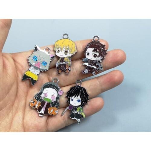 New 40pcs Japanese anime Anime Kimetsu no Yaiba DIY necklace bracelet Key chain Metal Charm Pendants Jewelry Making DIY gifts