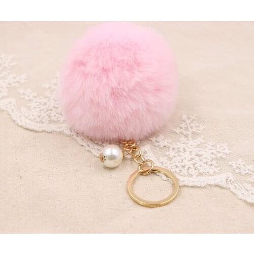New Women Fur Key Chain Car Keychain Pom Pom 8cm Pom Pom 25 Colors with Pearl Bag Charm Cute Car Keyring Jewelry Keychain Charms