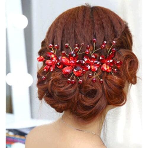 Red Crystal beads Hairband Wedding Hair Jewelry Bridal Hairwear Handmade Flower Headband For Bride YWDH09