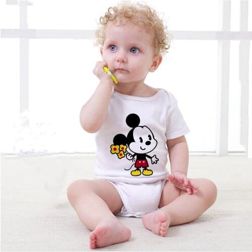 Baby Clothes 1PC White Newborn Boy Girl Romper 2021 Short Sleeve Infantil Clothing Summer Disney Baby Pajama roupas de bebe