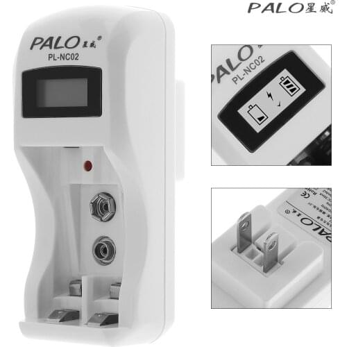 PALO Intelligent Smart NiMH Battery Charger with 2 Slots LCD Display for 9V Li-ion Ni-MH AAA AA Rechargeable Battery Charger