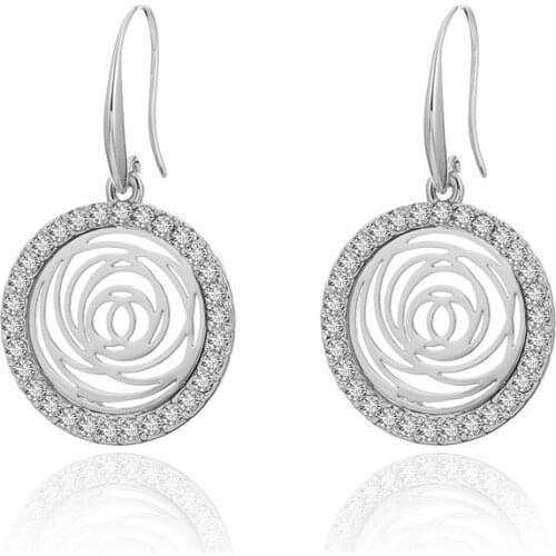 Hollow Round Crystal Drop Earrings Elegant Rose Flower Shape Dangle Earring For Women Color Pendientes Jewelry Dropshipping