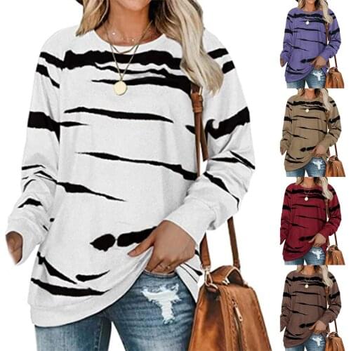 Casual Women Autumn O Neck Long Sleeve Tie Dye Print Leisure T-shirt Top Loose Blouse Tops