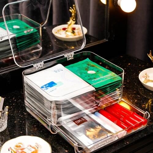 Clear Acrylic Makeup Storage Box Cosmetic Organizer Dust-proof Facial Mask Box Desktop Lipstick Holder Makeup Tools Organizer