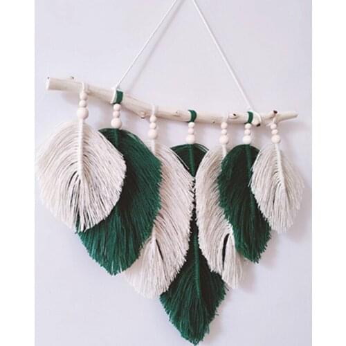 Studio Clothing Home Photography Props Gift Boho Decoration Macrame Leaf Feather Wall Tapestry Headboard Green Decor
