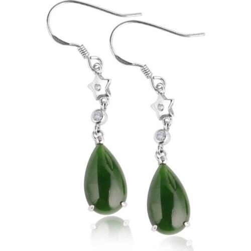 Certificate Natural Green Jade Jewelry Dangle Earing for Women Girl Jewellery Earrings S925 Silver Hook bezel with Gift Box