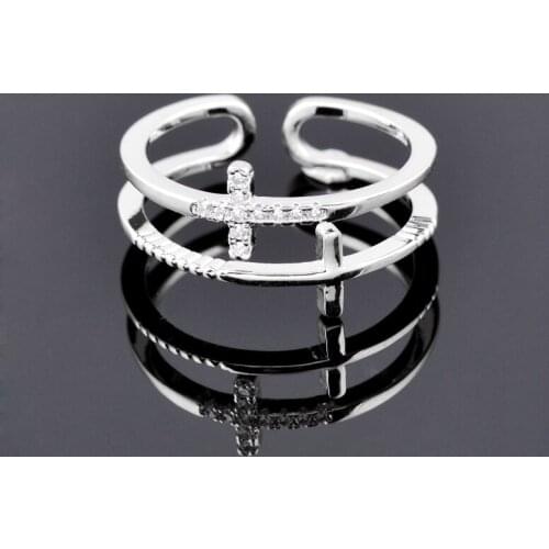 SINLEERY Tiny Crystal Double Cross Midi Rings For Women Adjustable Size Rose Gold Silver Color Ring Femme Jz481 SSK