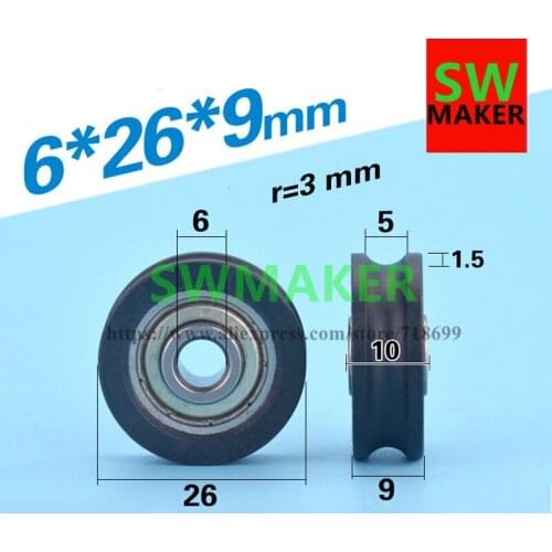 6*26*9mm groove U groove non-standard bearings plastic coated nylon plastic pulley wheel roller bearing wheel