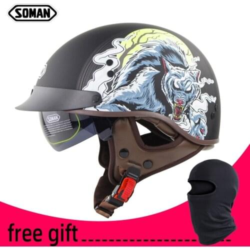 SOMAN Half Face Vintage Motorcycle Helmet DOT City Scooter Helmets High Quality ABS Half Casco Moto Retro Motorcycles Motorbike
