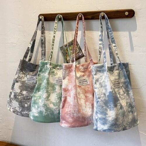 Tie-dye Large-capacity Shopping Bag New Casual Canvas Womens Tote Shoulder Bag Trendy Printed Buckle Handbags for Women 2021