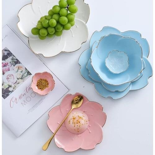 Japanese Cherry Blossom Bowl Phnom Penaugment Household Ceramic Dish Dessert Salad Bowls Kitchen Utensil Creative Flower Element