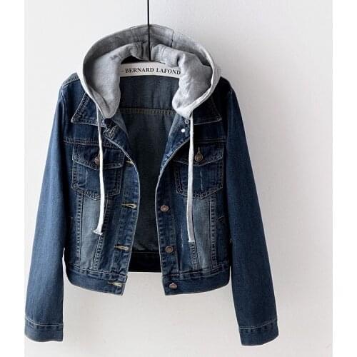 High Quality Denim Jacket 2019 Autumn New Long Sleeve Hooded Jeans Coats Loose Casual Boyfriend Style Women Basic Outerwear R481