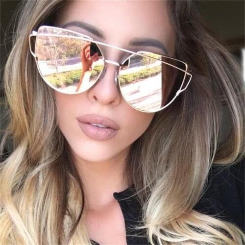 Women Unique Sun Glasses Woman Metal Frame 90s Classic Rose Gold Shades Luxury Designer Vintgae Retro Cat Eye Sunglasses UV400