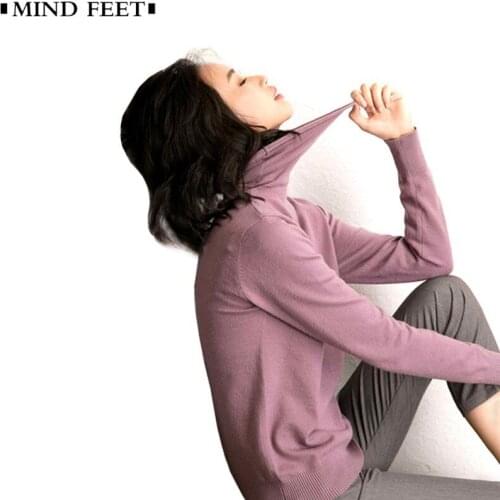 MIND FEET Woman Sweater Autumn High Lead Long Sleeve Female Pullover Knitting Short Tops