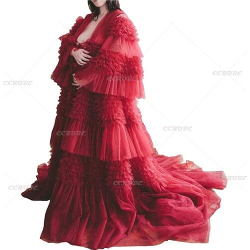 Ladies Tulle Robe Sexy Illusion Long Dress Wedding Bridal Shower Lingerie Bathrobe Maxi Maternity Pregnancy Photoshoot Dresses