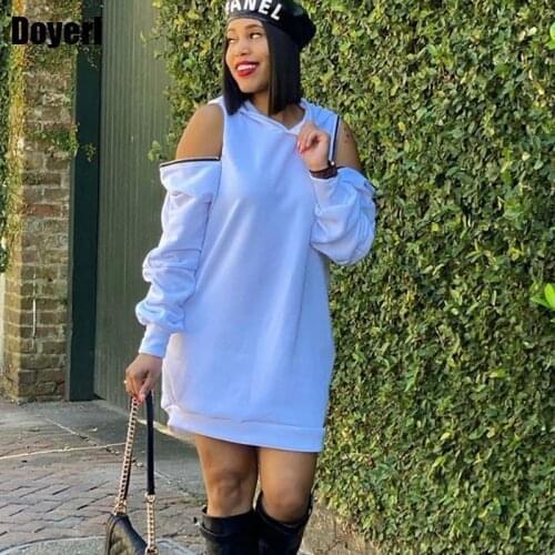 Oversized Hooded Sweatshirt Dress Women Long Sleeve Cold Shoulder Zipper Casual Autumn Dress Mini Plus Size Dresses for Women