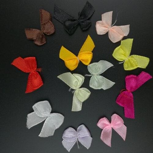 100PCS Mini Satin Ribbon Flowers Bows Gift Craft Wedding Decoration Hair Accessory Dessert Outer Packing Decoration
