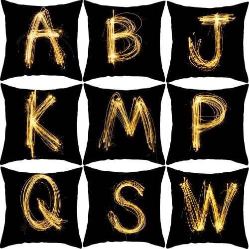 26 Alphabet Initials English Letters Cushion Covers Geometric Flower Gold Letter HOME Throw Pillow Case Sofa Decoration