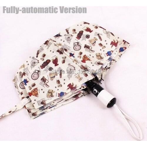Fashion cartoon bear fully automatic umbrella adult anti-uv three folding sun rain umbrella outdoor durable women umbrella