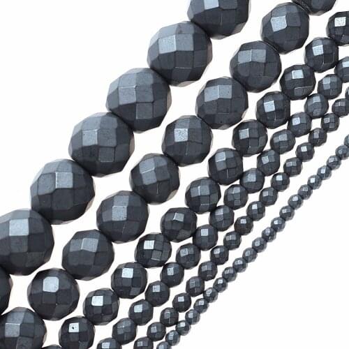 Natural Stone Matt Faceted Round Black Hematite Beads 2/3/4/6/8/10mm beads For Jewelry Making DIY Bracelet Necklace accessories