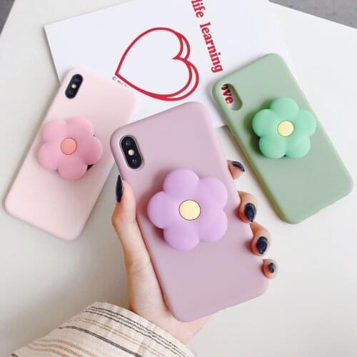 3D Flower Holder Stand Cartoon Cute Soft TPU Phone Case For Huawei P SMART 2020 Y5P Y6P Y7P Y7 Y8P Y6 Y9 Y5 PRO 2019 Z 2021 s