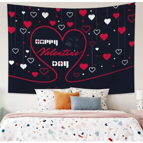 Happy Valentines Day Black Tapestry Vintage Exotic Summer Plant Nature Frame for Bedroom Photography Wall Decor