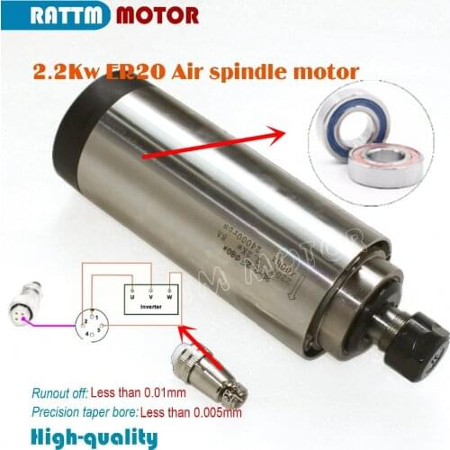 2.2kw ER20 Air cooled Spindle motor 24000rpm 220V runout-off 0.01mm Air cooling motor spindle for CNC Router Engraving Milling