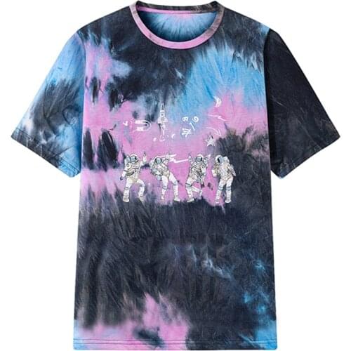 European size 2021 summer new trend round neck loose cotton short-sleeved shirt mens tie-dye T-shirt 447