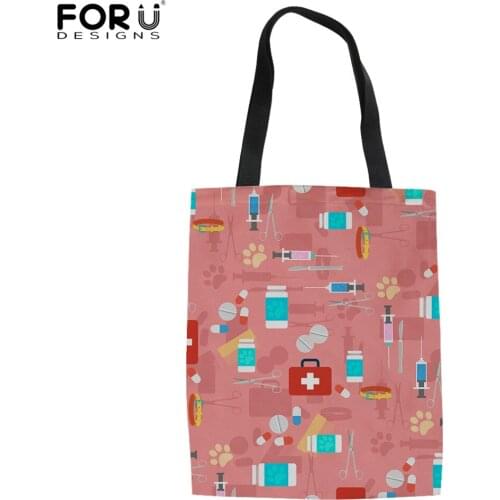 FORUDESIGNS Pink/Blue Tops Medical Premium Sketch Printing Womens Large Capacity Canvas Shoulder Eco Friendly Tote Bolsa
