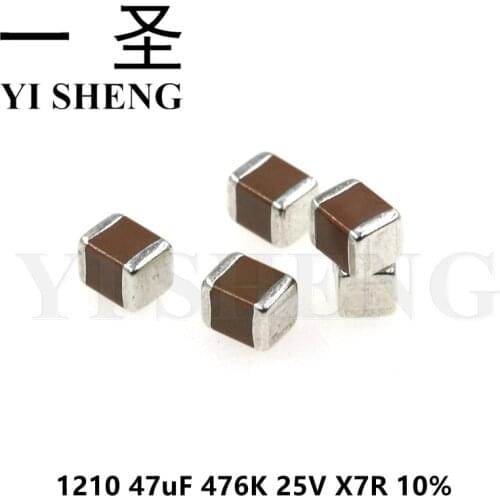 50pcs 1210 47uF 476K 47.0uf 25V X7R 10% SMD Ceramic Capacitor MLCC