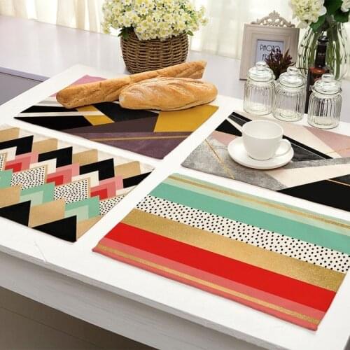 1Pcs Colorful Geometric Stripe Kitchen Placemat Dining Table Mat Coaster Cotton Linen Pads Cup Mats 42*32cm Home Decor MG0031