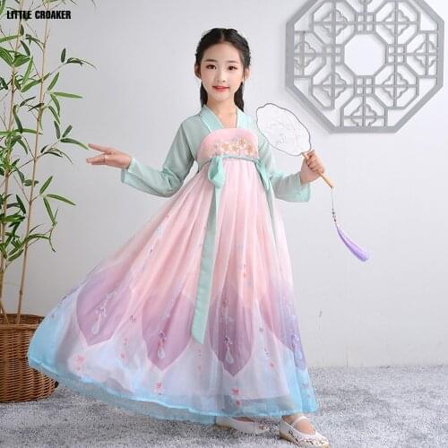 Little Girls' Summer Chinese Traditional Dresses Kids Fairy Ancient Costume Halloween Cosplay Folk Dance Hanfu Girl Children