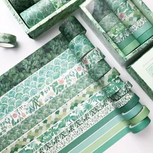 12Pcs/lot Washi Tape Set Green Plant Masking Tape Decorative Adhesive Tape Sticker Scrapbooking Diary Stationery School Supplies