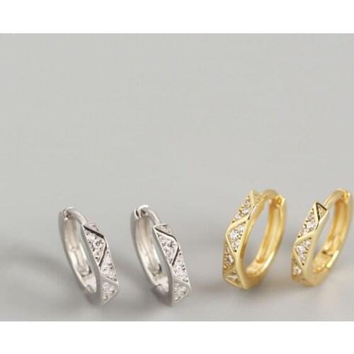 WTLTC New Design Minimalist Geometric Ear Piercing Earrings Small Rhinestones Hoop Earrings 925 Sterling Sliver Hoops Earrings