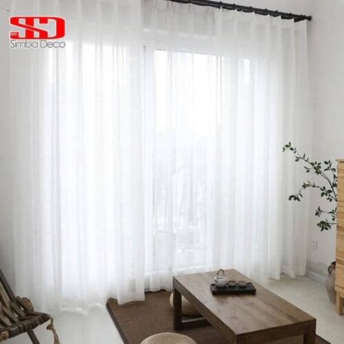 Solid White Tulle Curtains for Living Room Modern Cotton and Linen Voile Fabric for Curtains Light Sheer Window Treatments Blind
