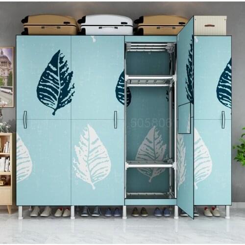 Net red wardrobe simple cloth wardrobe full steel frame thickening bold detachable double hanging wardrobe fabric home